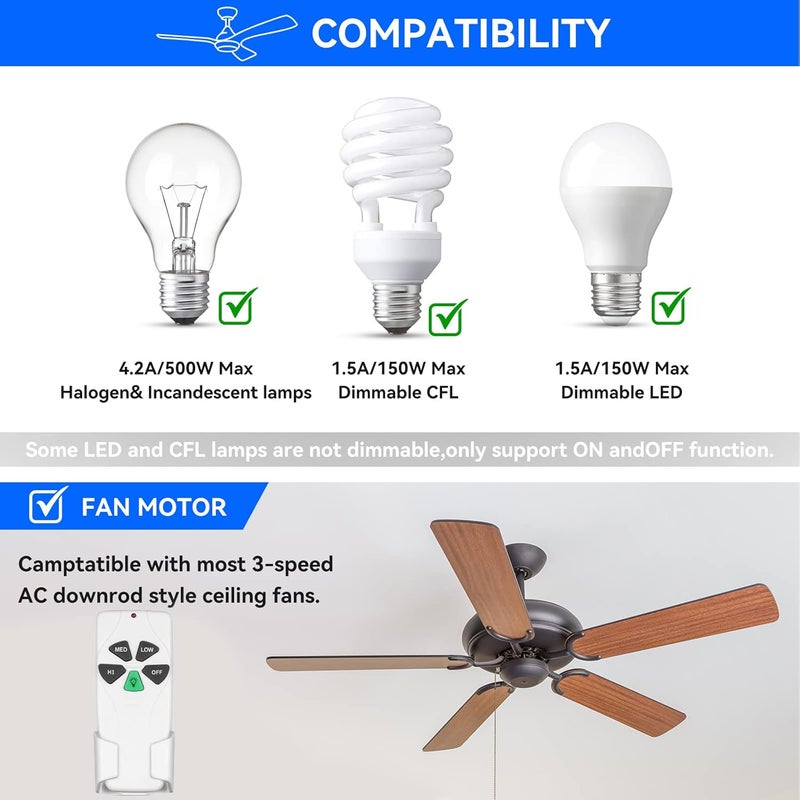 FEKOTS FAN53T Ceiling Fan Remote Control Replacement,Universal Remote for Harbor Breeze,Hampton Bay,Hunter,Honeywell,Westinghouse,Replace FAN-53T FAN-35T FAN-11T KUJCE9103 CHQ8BT7030T CHQ7030T UC7030T - Image 3